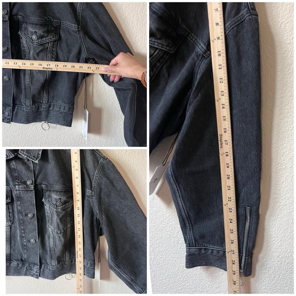 7 For All Mankind M Cropped Black Denim Jacket Zip Detail Luxury $398 - Picture 8 of 11